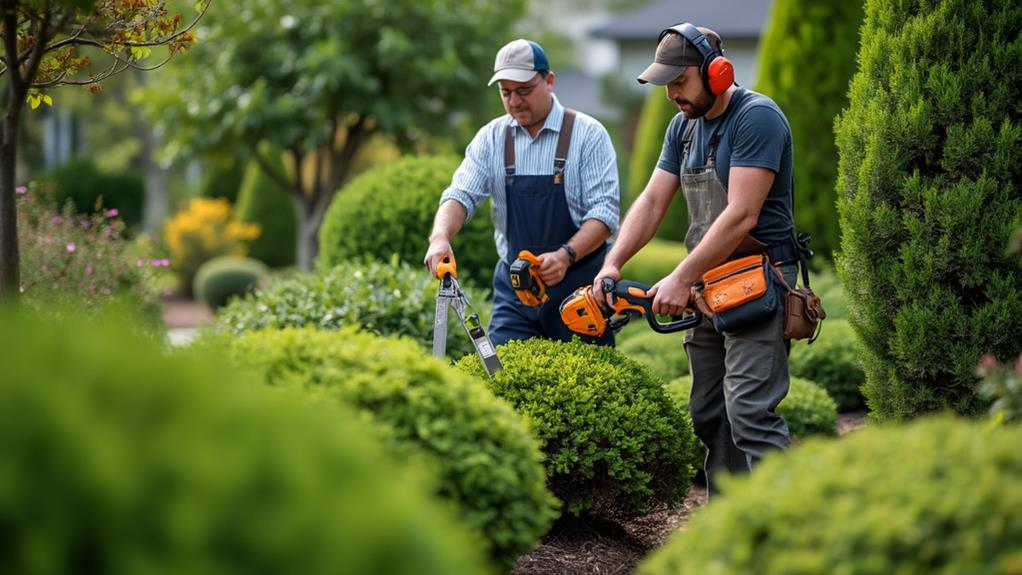 People trimming yards.