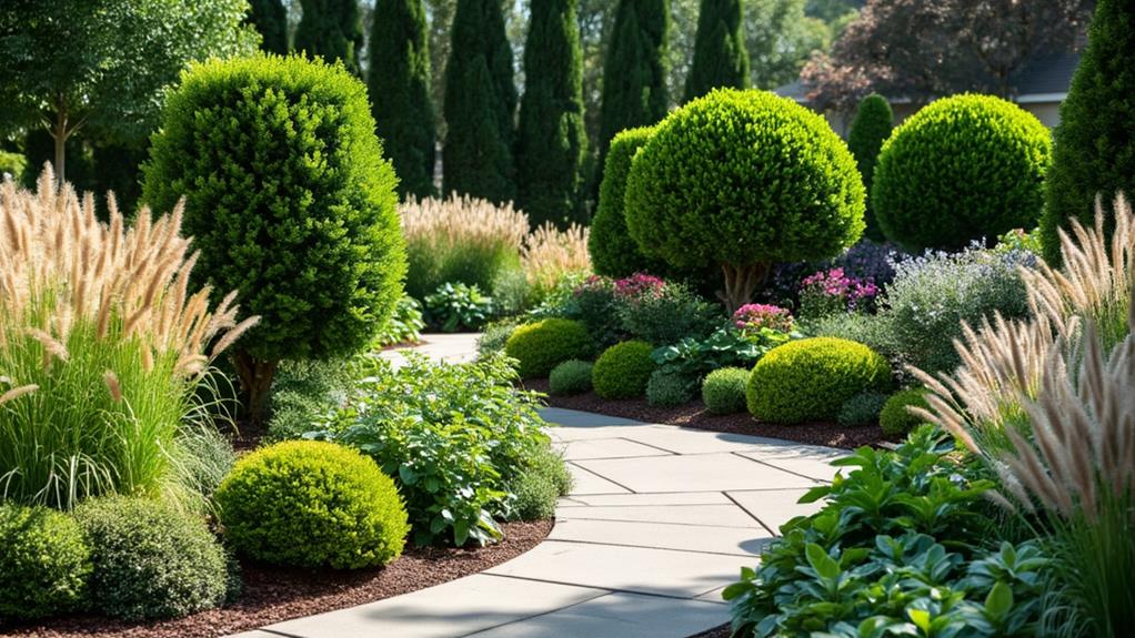 A beautifully landscaped garden with a winding stone path.